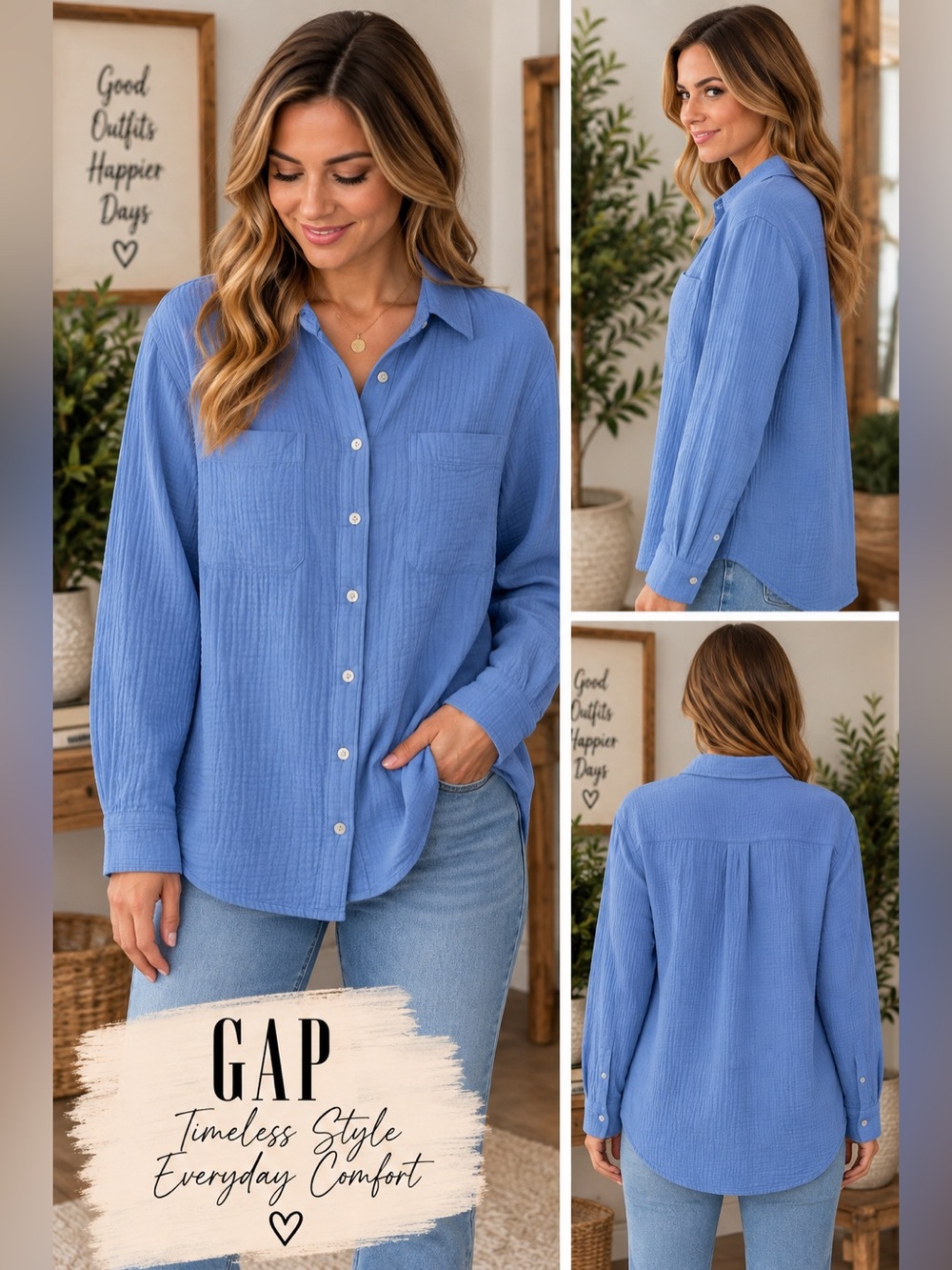 NWT GAP Blue Cotton Gauze Oversized Button Down Shirt Medium